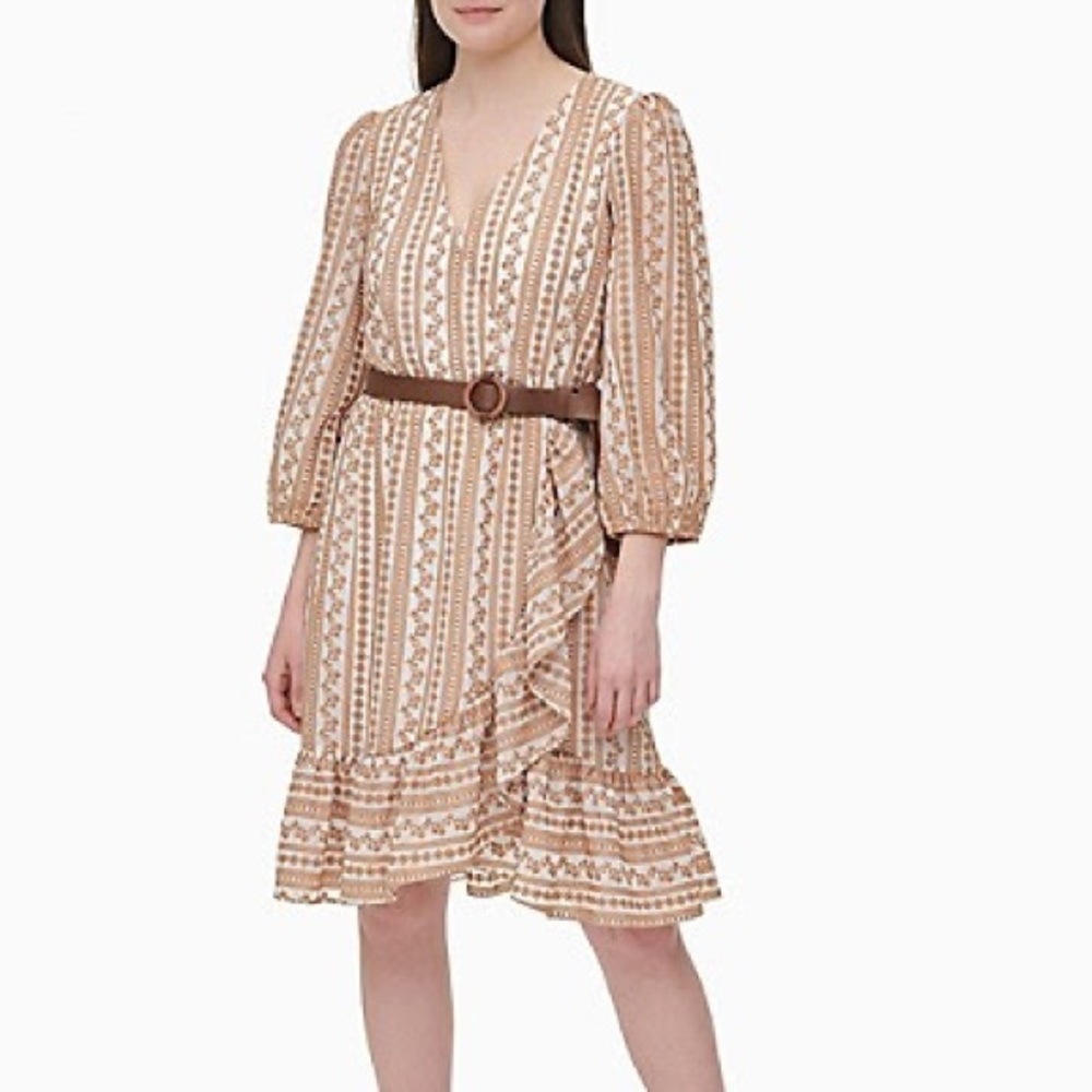 NWT Calvin Klein Embroidered Lace Belted Dress
